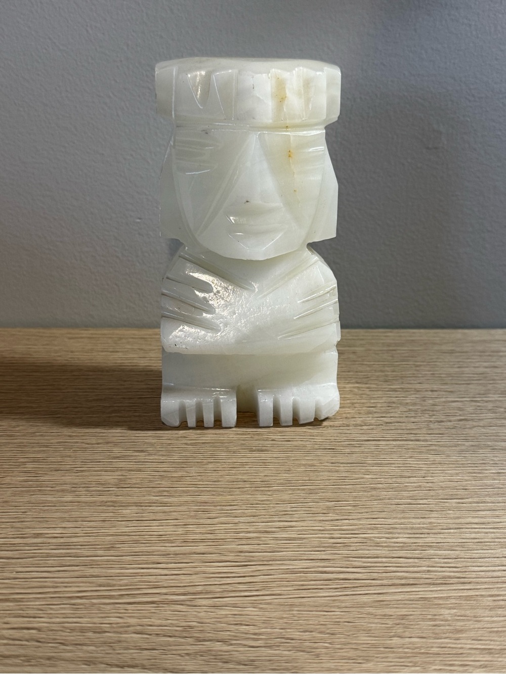 Hand-Carved White Mayan or Aztec Alabaster Figurine - Decorative Home Art
